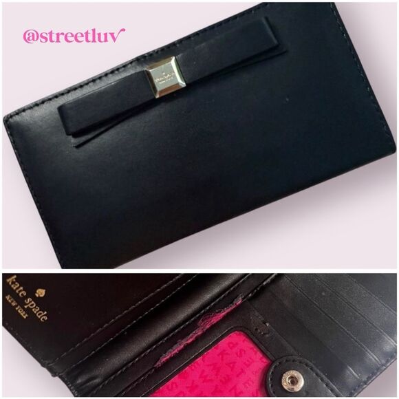 Kate Spade Black Continental Wallet Bow and Logo - Picture 1 of 12